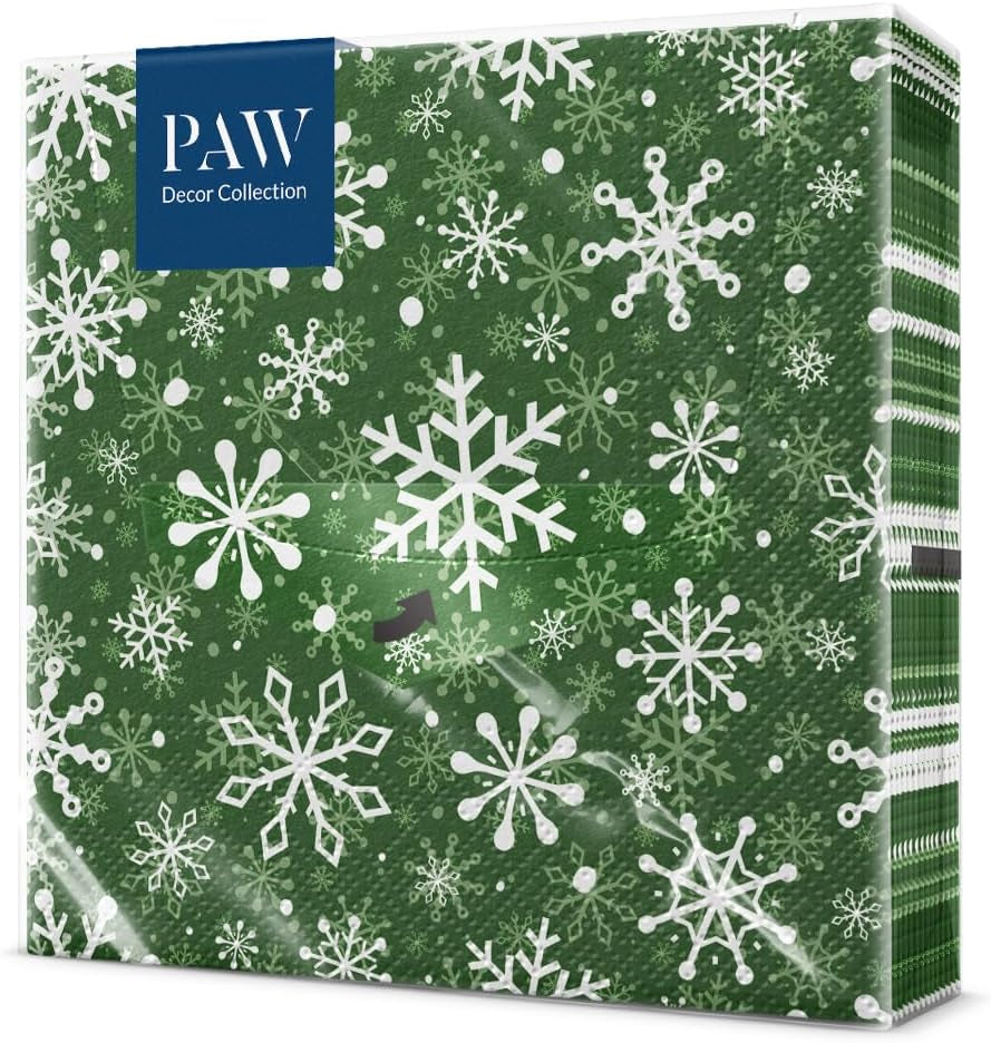 PAW - Șervețele 3 straturi (33 X 33 Cm) I 20 bucăți I Șervețele de hârtie colorate perfecte pentru masa de Crăciun I Șervețele - Crăciun, iarnă, stele, zăpadă, oameni de zăpadă I Familia Snowy