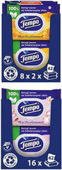 Pachet de șervețele de toaletă Tempo Moist My Pampering Moment Calendula (16 bucăți) și Tempo Moist Toilet Wipes Almond Milk & Panthenol (16 bucăți)