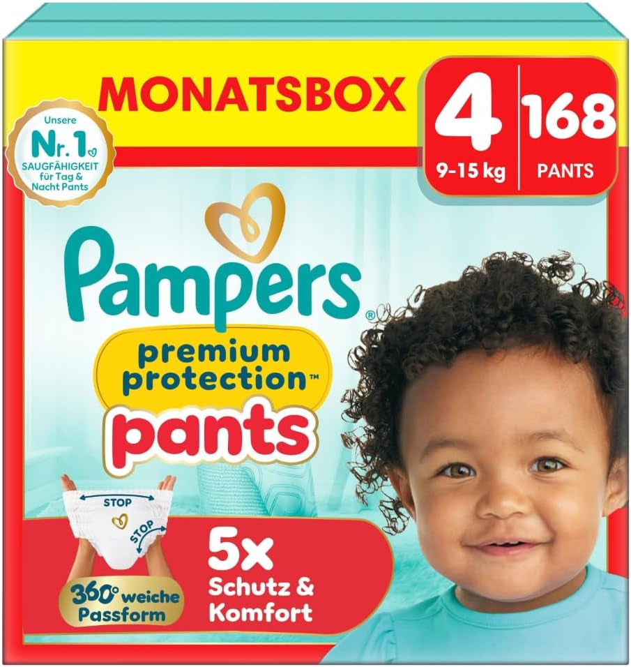 Pampers Premium Protection Pants velikost 5, 144 plen, 11 kg - 17 kg, s 360° nastavením a měkkými manžetami proti vytečení pro optimální pohodlí a ochranu