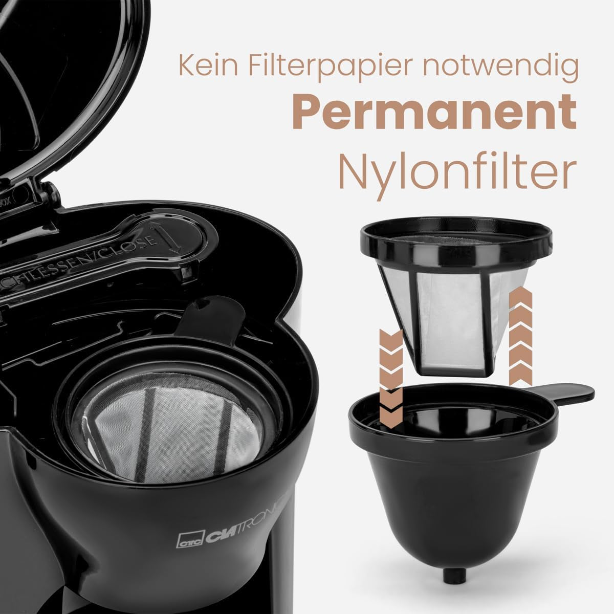 Cafetieră Clatronic® cu 1 ceașcă | Espressor perfect pentru persoane singure | Espressor cu filtru, inclusiv ceașcă ceramică | Espressor mic cu filtru, ideal pentru călătorii | KA 3356