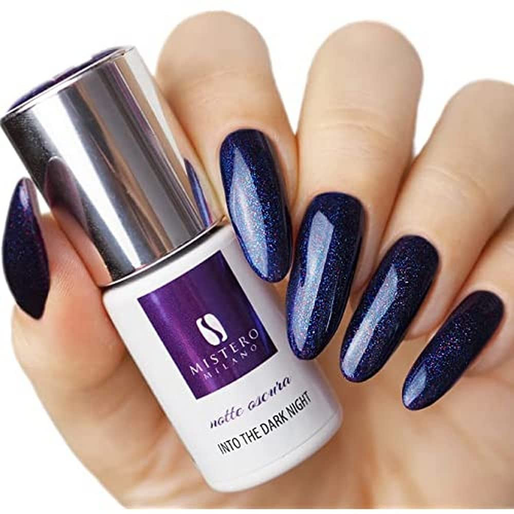 Mistero Milano UV třpytivý lak na nehty - LED lak na nehty - Glitter Hybrid - plné krytí - 7 ml do temné noci