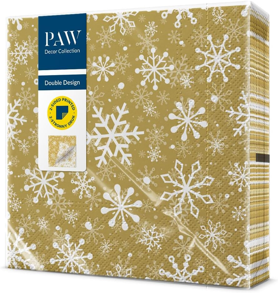 PAW - Șervețele 3 straturi (33 X 33 Cm) I 20 bucăți I Șervețele de hârtie colorate perfecte pentru masa de Crăciun I Șervețele - Crăciun, iarnă, stele, zăpadă, oameni de zăpadă I Familia Snowy