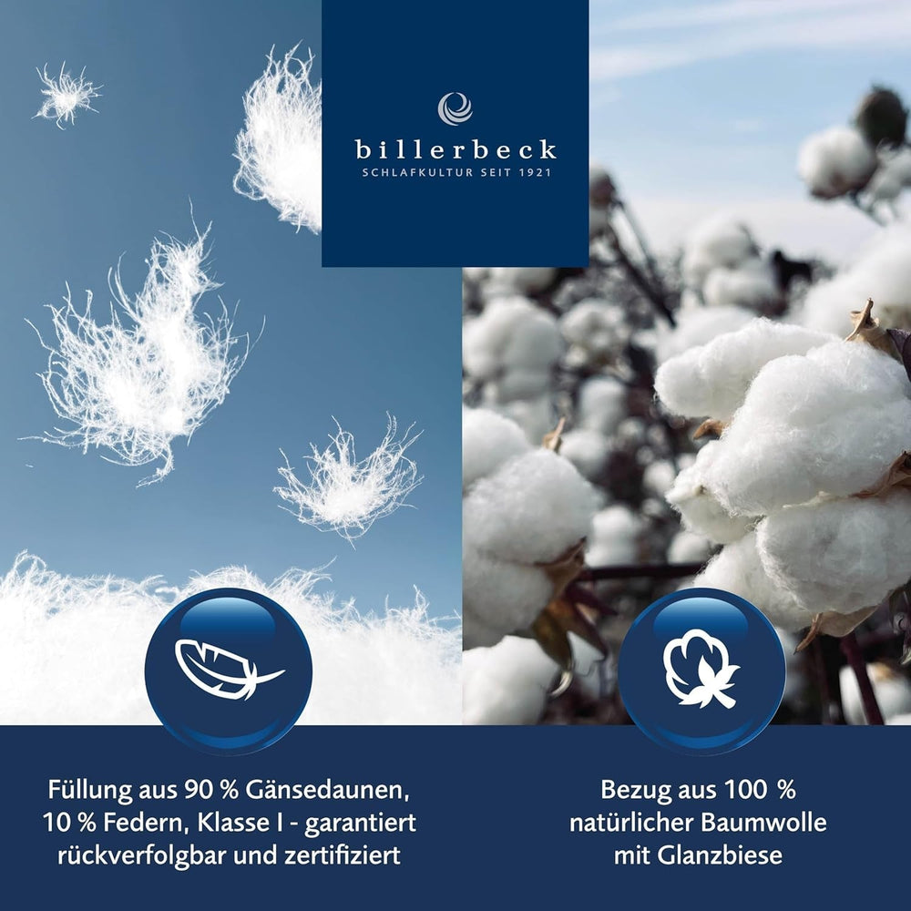 Plapumă din puf Billerbeck Martina® - Plapumă 135 X 200 Cm - Plapumă pentru toate anotimpurile - Potrivit pentru alergici - 90% puf de gâscă, 10% pene de gâscă - Alb Plapumi si pilote Naty Shop