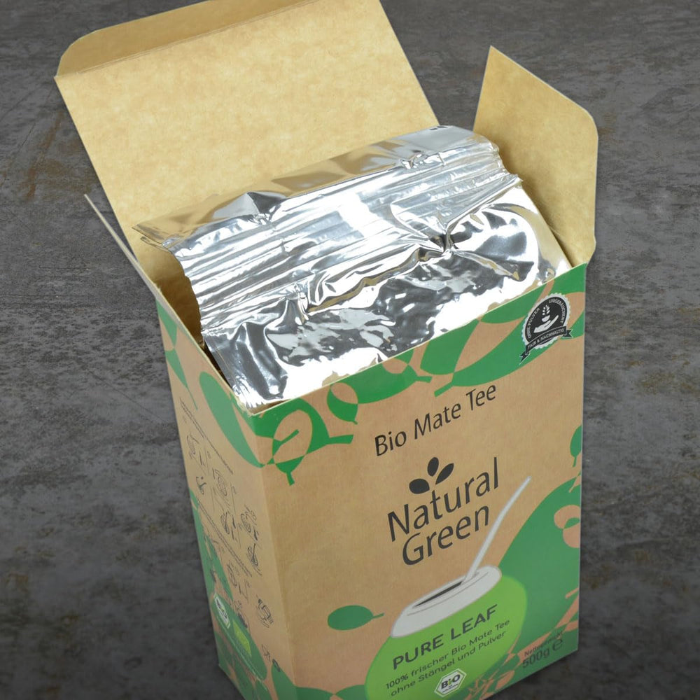 Delicatino - Verde natural PURE LEAF 500G, yerba mate organic fără tulpini, proaspăt și fără fum, cultivat ecologic, ambalat în vid pentru prospețime maximă