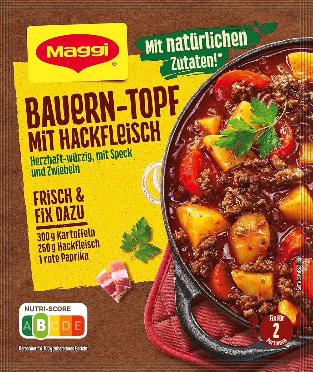 MAGGI Fix für Bauern-Topf mit Minkfleisch, Würzmischung, mit natürliche Ingredient*, pro 2 porce, 1er Pack (1 x 39 g)