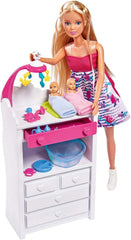 Simba 105733333 - Steffi Love Welcome Twins, Schwangere Puppe, mit Zwillingen, mit Wickeltisch und Badewanne, Zubehör, Ankleidepuppe, 29cm, für Kinder ab 3 Jahren