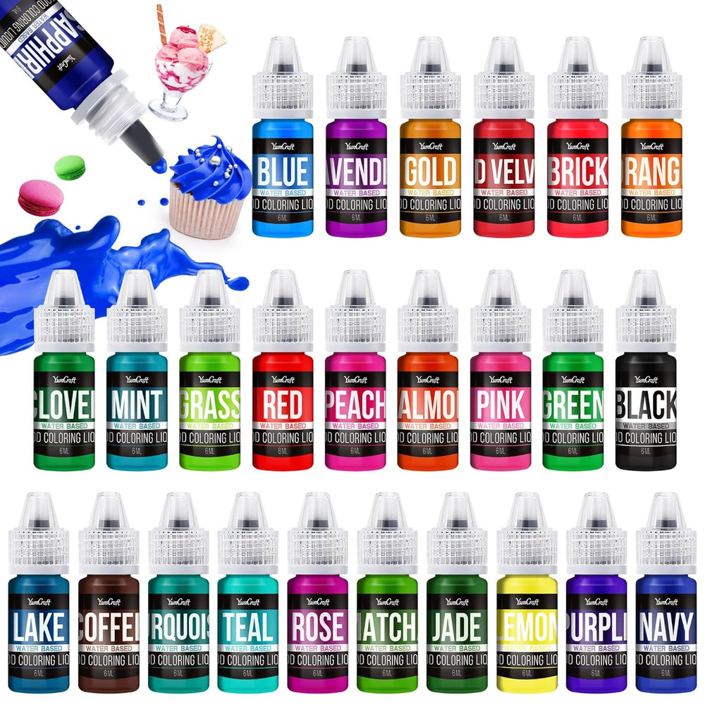 Potravinářské barvivo – 20 barev Vysoce koncentrované tekuté potravinářské barvivo na dorty, pečení, velikonoční vajíčka, nápoje – Potravinářské barvivo bez cukru na fondán, polevu, sliz, zdobení dortů – 10 ml každý