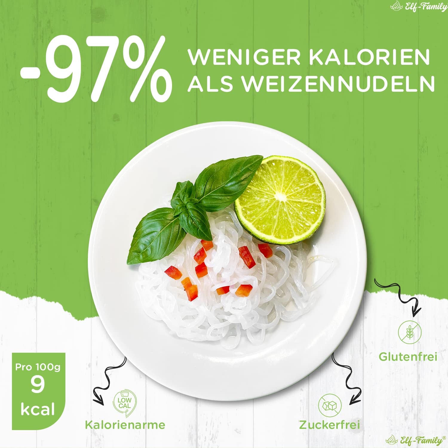 Elf-Family 6 krabiček (12 ks) Organické konjacové nudle Shirataki Ultra Low Carb Veganské Bezlepkové – 1,62 kg, Bez sacharidů/Keto/Nízkokalorické/Bez tuku/Bez cukru instantní nudle – Špagety a Fettuccine