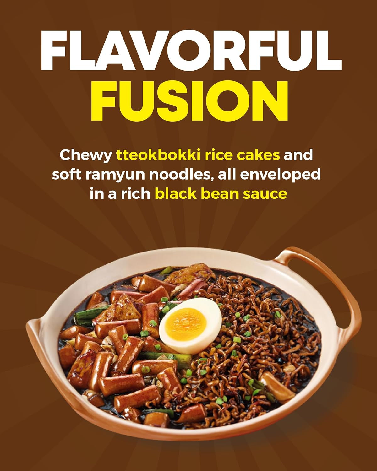 NONGSHIM Rapokki (Jjajang, 400 ml) – autentické korejské pouliční jídlo, ramen a rýžové dorty, černé fazole; rychlá a snadná příprava, hotová za 4 minuty