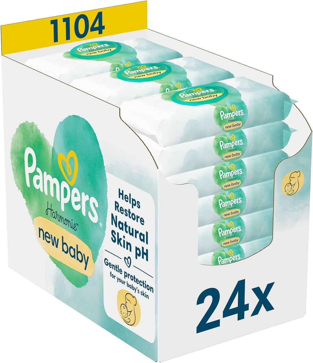Pampers Harmonie New Baby Feuchttücher 24 Packungen Mit Jeweils 46 Feuchttüchern - 1104 Feuchttücher, Die Helfen, Den Natürlichen Ph-Wert Der Haut Wiederherzustellen Naty Shop 46 Stück (24Er Pack) Neu