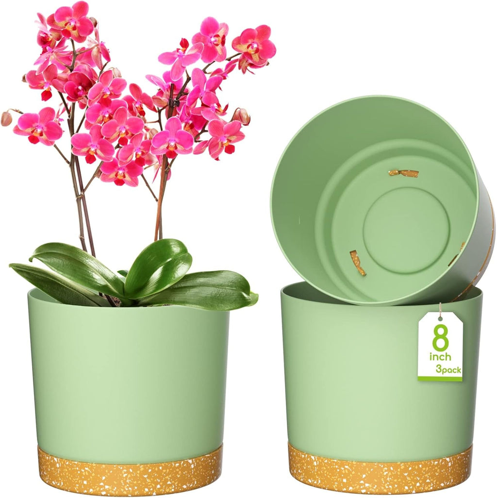 Ghiveci de flori ZMTECH cu diametrul de 25 cm pentru plante de apartament, ghivece de flori din plastic cu farfurie și găuri de drenaj, ghivece rotunde pentru plante de interior și exterior (set de 2, alb)