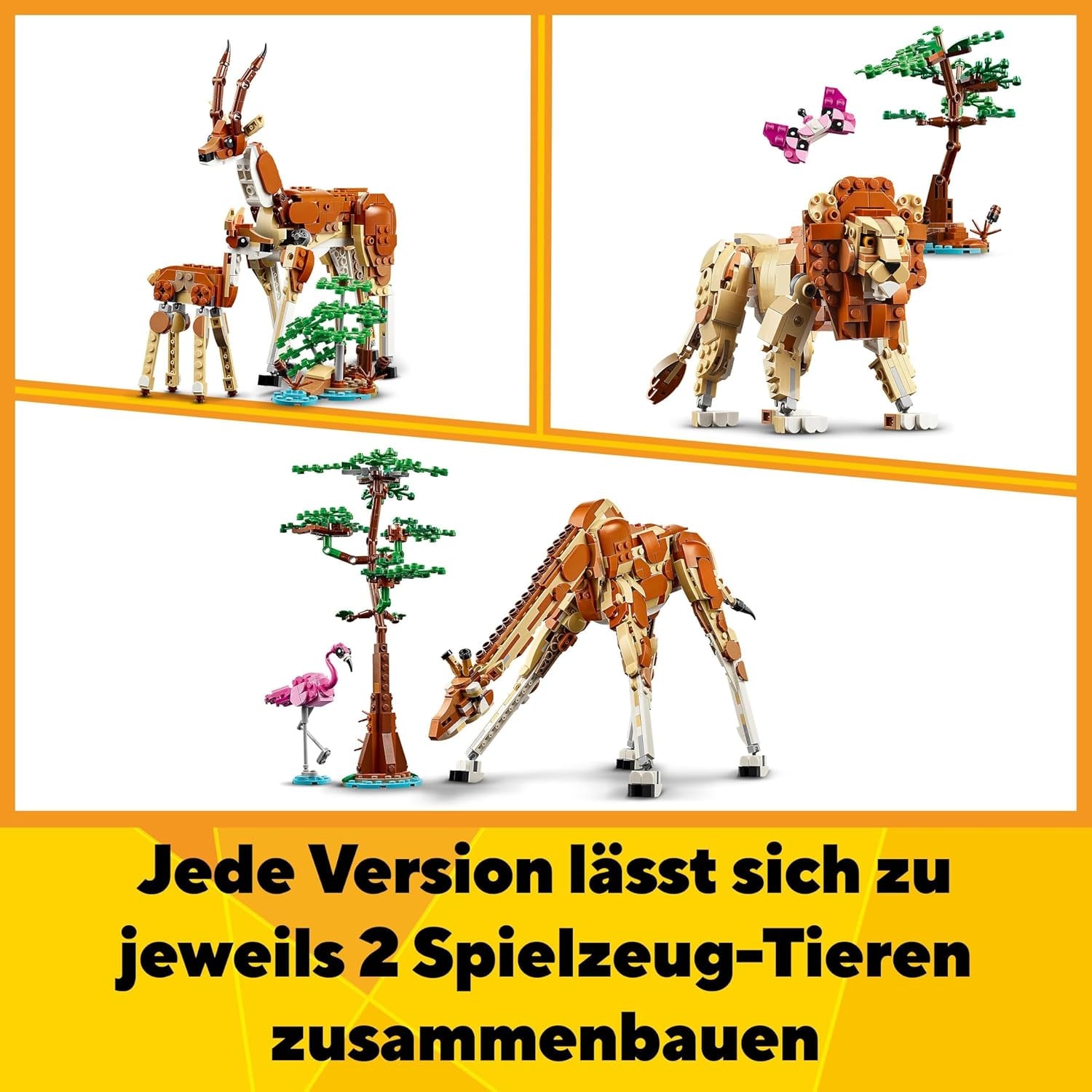 LEGO Creator 3v1 Animal Safari, kreativní sada s figurkami zvířat, 3 možnosti stavění: Hračka žirafa, gazela a lev, hračka zvířátka pro dívky a chlapce, přírodní dárek pro děti od 9 let 31150 Stavebnice Beuche den LEGO-Store