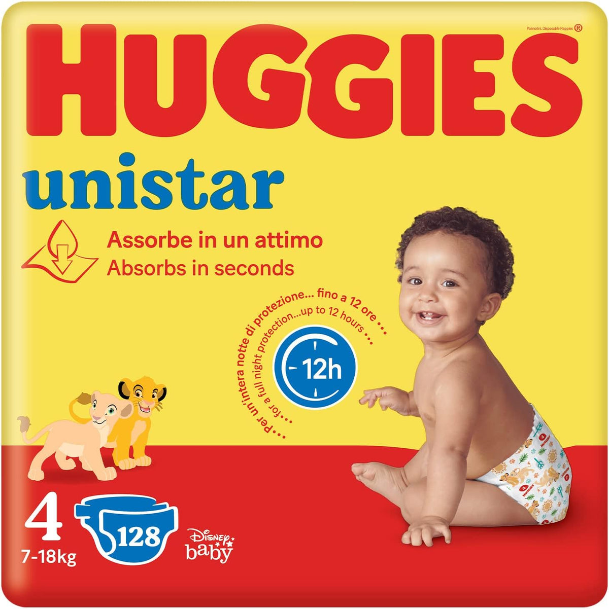 Pleny Huggies Unistar, velikost 4 (7-14 kg), balení 128 ks plen (základní)