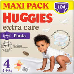 Pleny Huggies Extra Care Velikost 4 (9-14 kg), 4 svazky po 26 plenkách - 4280 g