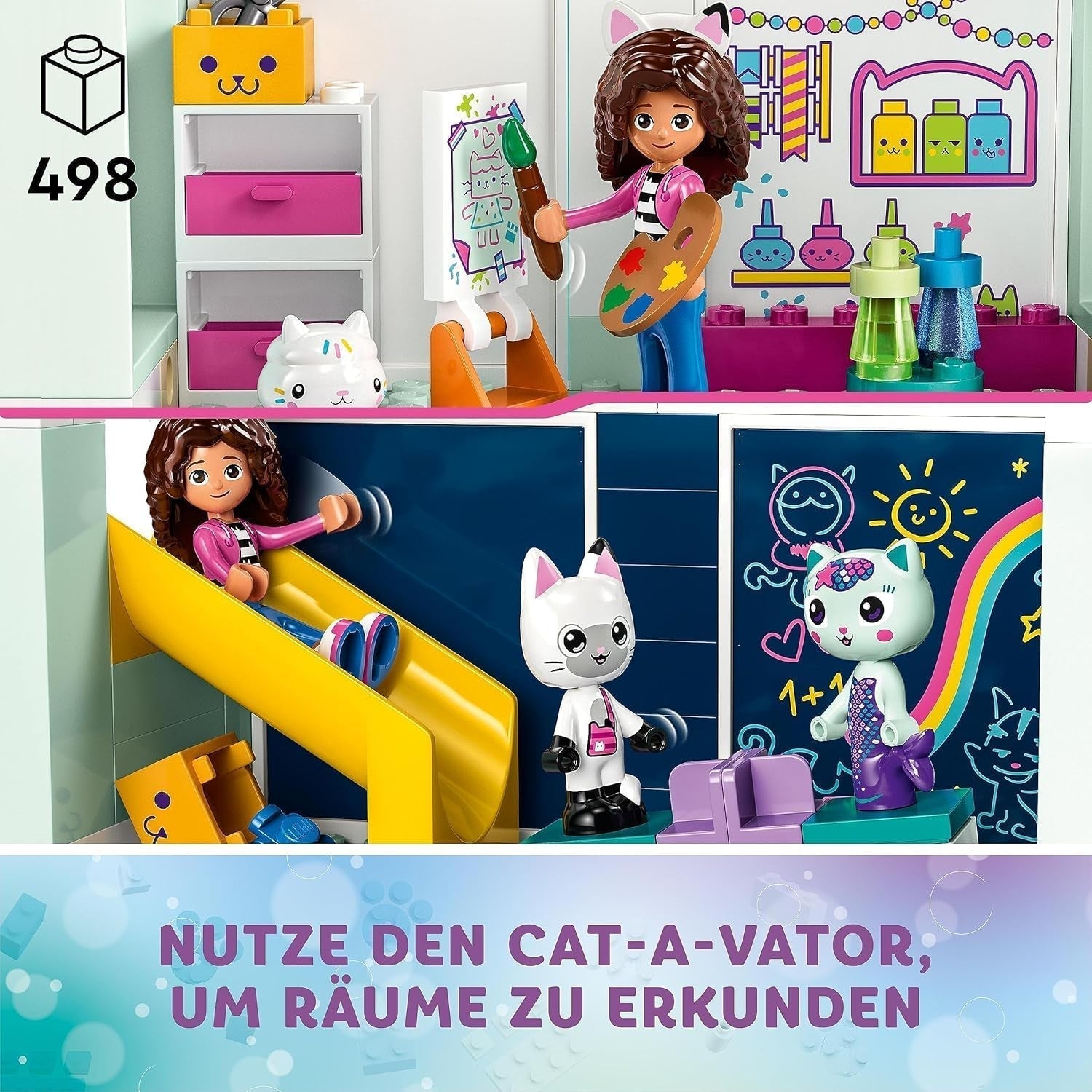 Lego 10788 Sada hraček domeček pro panenky Gabby, 8 pokojů a 4 patra Domeček pro panenky Gabby s figurkami a doplňky Pandi, Surikata, Kuchi, Dárek pro 4leté dívky, chlapce a děti Stavebnice Besuche den LEGO-Store