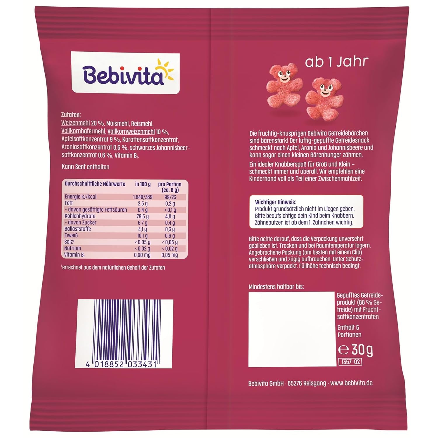 Cereální medvídci se superovocem (9 x 30g) – přesnídávky pro děti od 1 roku, slazené pouze ovocem, ideální zábava pro celou rodinu