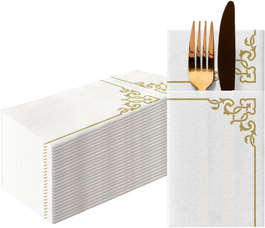 PAW - Șervețele pentru tacâmuri Airlaid - asemănătoare cu țesătura (pliere de 1/8) | 25 bucăți | Ideal pentru nunți, botezuri, comuniuni, zile de naștere | Saci de șervețele pentru tacâmuri | Monocolor, auriu