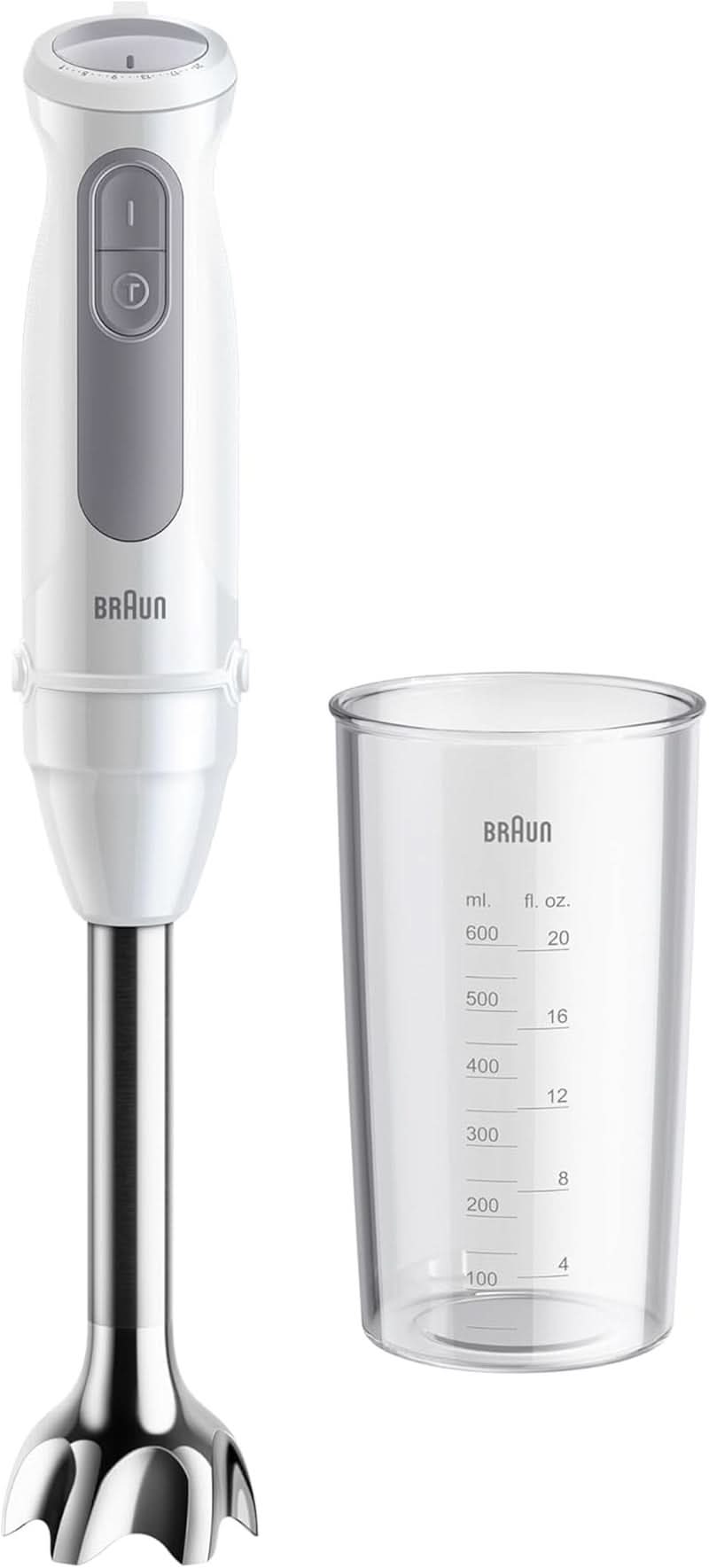 Braun Stabmixer MQ 5200WH - Multiquick 5 Vario Pürierstab Mit Edelstahl Mixfuß, 1000 Watt, Inkl. 600 ml Mix- & Messbecher, Weiß/Grau Kitchen Naty Shop Verze 2024 - Stabmixer