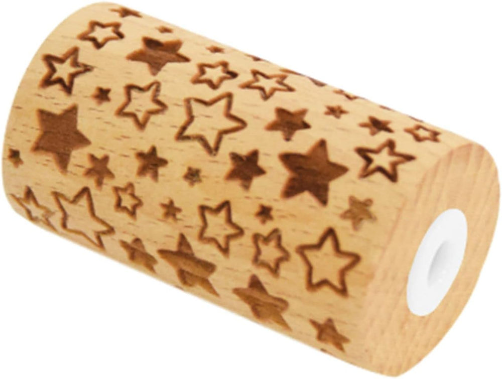 VAŘENÍ ŠROTU - Mini-Roller aus Holz "Stern" – Deko mit eingravierten Abdrücken in Relief – Backform für Dekoration von Keksen, Keksen, Keksen – 5302