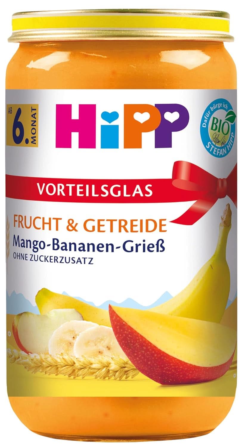 Hipp Hrušky-Banán se sušenkami, balení 6 ks (6 X 190 gramů) Matka a dítě Naty Shop 6 x 250 gramů Mango-banánové krupice