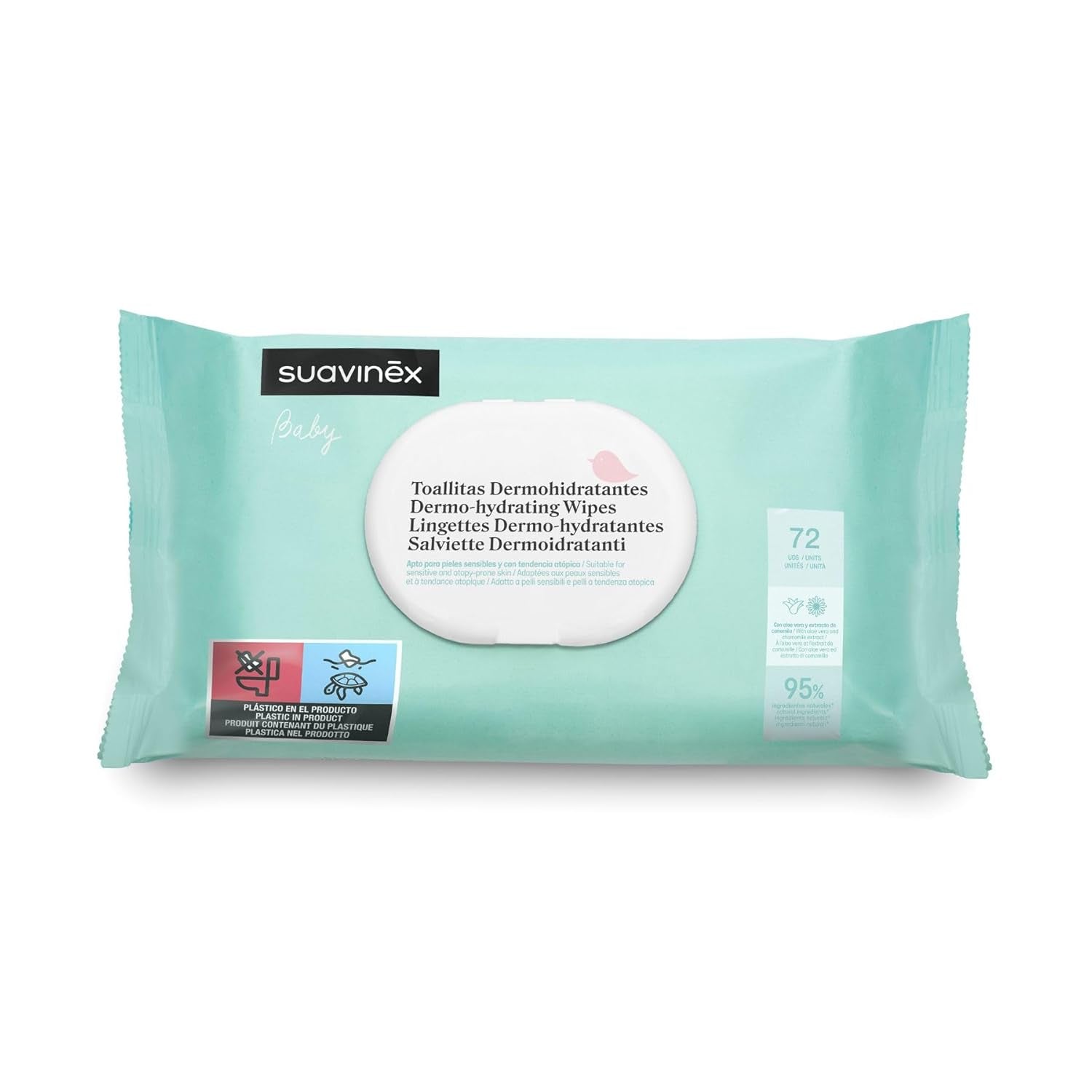 Suavinex 14 balení 60 dětských vlhčených ubrousků (celkem 840 ubrousků), hydratační, vhodné pro atopickou pokožku, 95 % přírodních složek