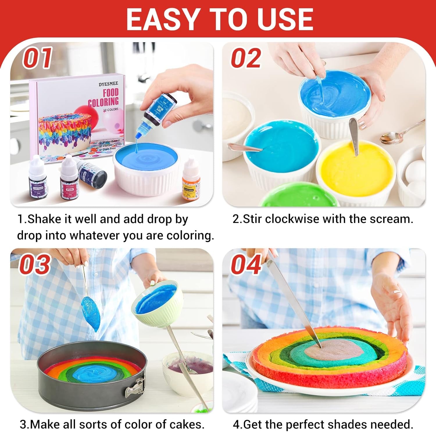 Colorant alimentar lichid – 12 culori colorant alimentar foarte concentrat pentru copt, băuturi, macaroane, fondant, decorare tort, set de coloranți alimentari pentru săpunuri DIY, slime, meșteșuguri (6 ml fiecare)