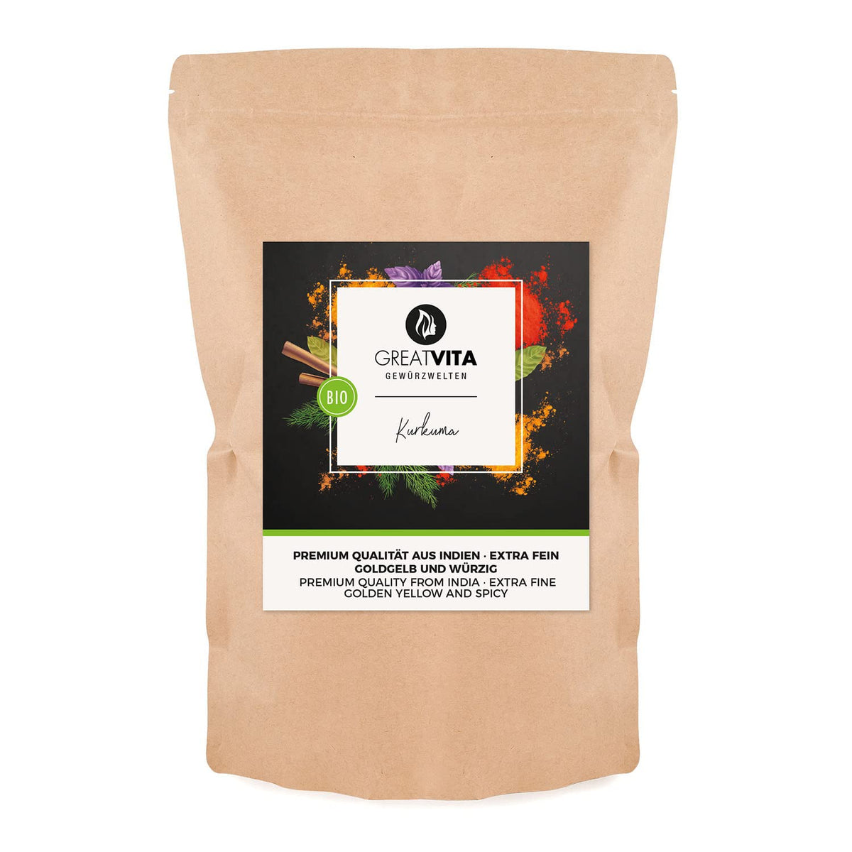 GreatVita Bio kurkuma prášek, 1000 g jemně mletý, 100% přírodní