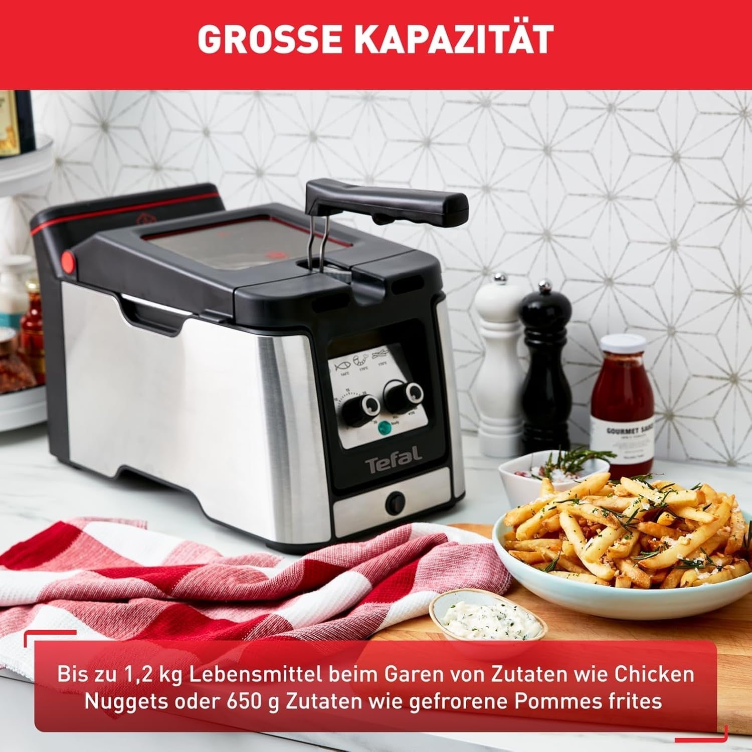 Tefal FR600D Clear Duo Deep Fryer, prăjire cu mai puțin fum și mirosuri, capacitate 1,2 kg, termostat, cronometru, fereastră mare de vizualizare fără ceață Electrocasnice Naty Shop