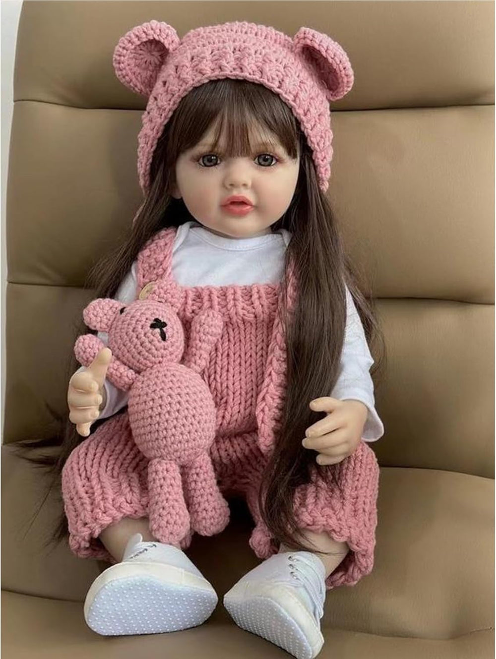 Păpuși Reborn Baby de 22 de inch, vinil din silicon pentru întregul corp, bebeluș realist, păpușă lucrată manual, păpuși Reborn Baby nou-născut cu haine tricotate