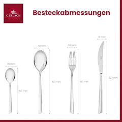Gerlach Flames Besteck-Set 12 Personen Spülmaschinenfest Essbesteck Edelstahl Elegantes Tafelbesteck Messer Gabel Löffel Teelöffel Kuchengabel Soßenlöffel Kuchenspachtel Glänzend Rostfrei 68 Stk Bucatarie Naty Shop