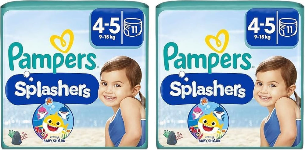 Jednorázové plenky Pampers Splashers Baby Shark Limited Edition 4-5, 11, 9kg-15kg, pro bezpečnou ochranu ve vodě