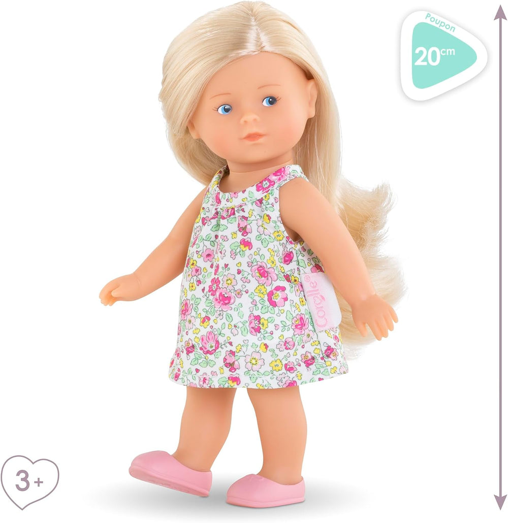 Sada Les Trends Corolline Rosy Miniwelt, Vollvinylpuppe mit langem Haar, Bürste, extra Outfit v Geschenkbox, 4 kusy, Vanilleduft, 20 cm, ab 3 Jahren