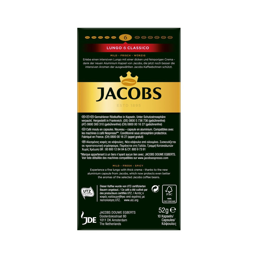 Jacobs Kapseln Lungo Intenso, Intensität 8 & Kapseln Lungo Classico, Intensität 6, 100 Nespresso®* kompatible Kaffeekapseln, 10er Pack, 10 x 10 Getränke