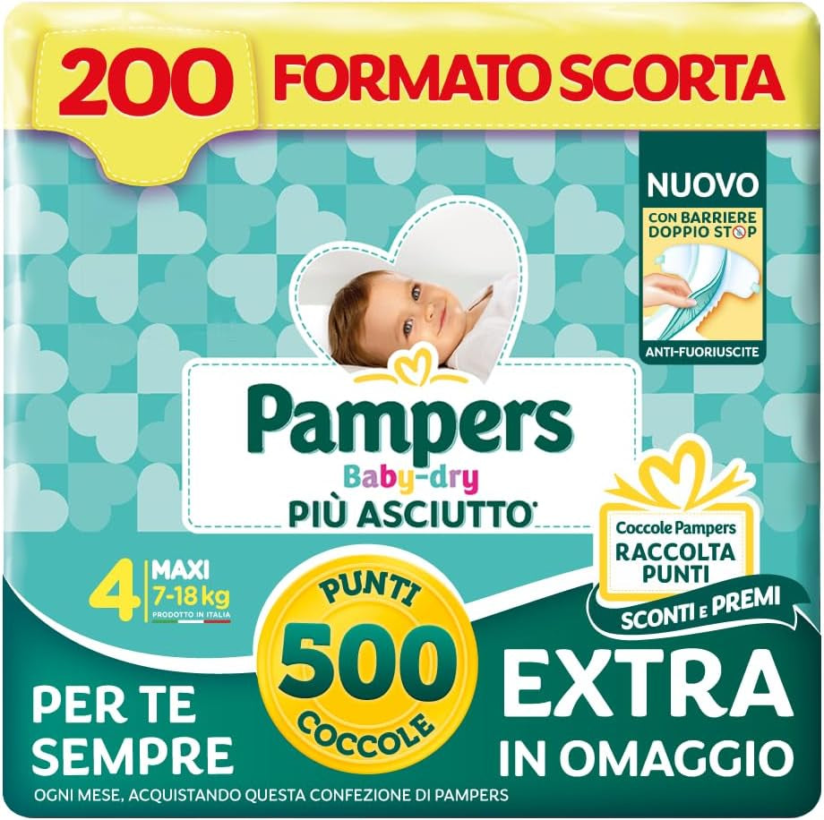 Pampers Baby Dry Maxi velikost 4 (7–18 kg), 200 plen + 500 bodů pro mazlení navíc zdarma
