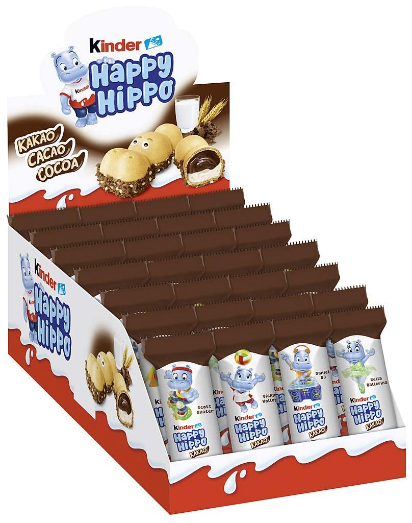 Kinder Happy Hippo Lískový ořech - Speciální křupavé oplatky s mlékem a lískooříškovým krémem - Karnevalové a Mardi Gras sladkosti - 1 balení obsahující 5 jednotlivých tyčinek po 20,7 g