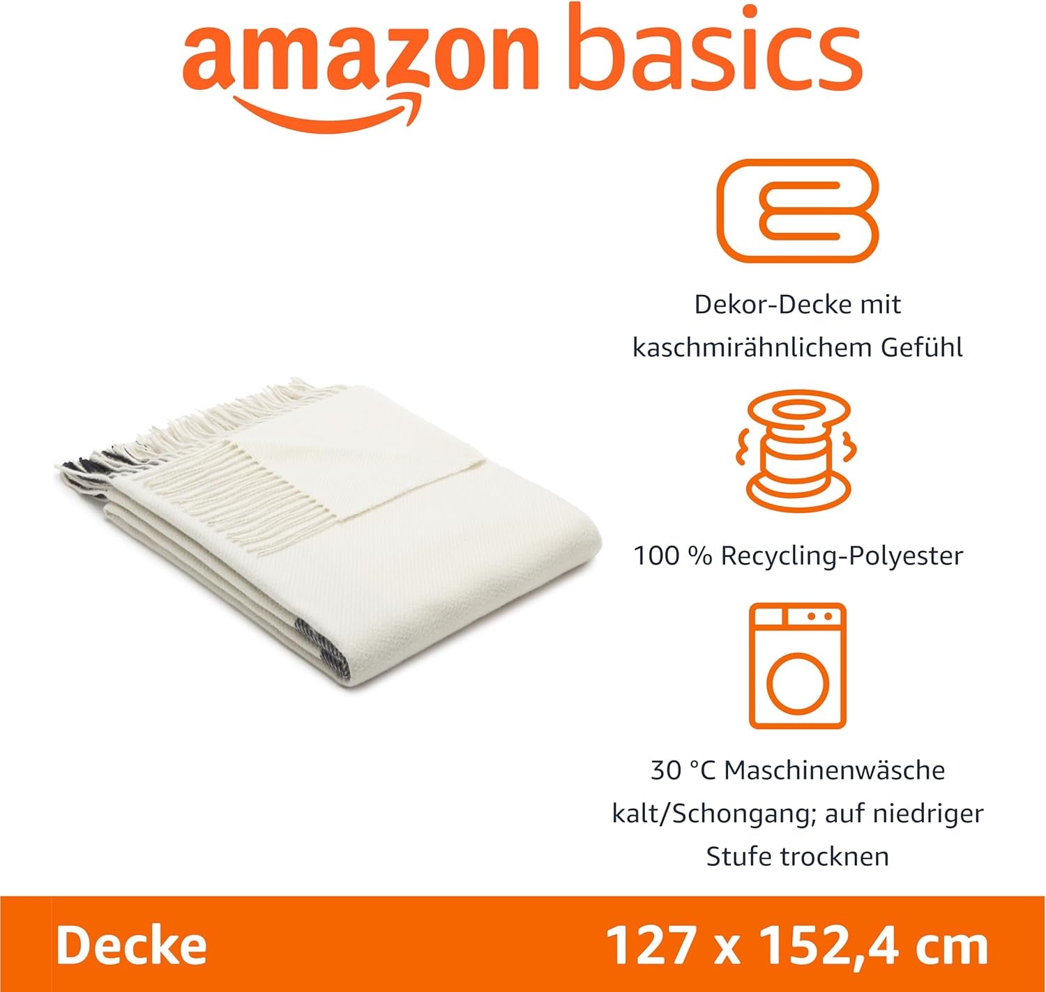 Amazon Basics Throw Deka, lehká, recyklovaný polyester, Room Decor Cozy Dekor, 127 X 152 Cm, slonovinově bílá s modrým vzorem Check Beds and Deky Besuche den Amazon Basics-Store