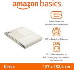Amazon Basics Throw Deka, lehká, recyklovaný polyester, Room Decor Cozy Dekor, 127 X 152 Cm, slonovinově bílá s modrým vzorem Check Beds and Deky Besuche den Amazon Basics-Store