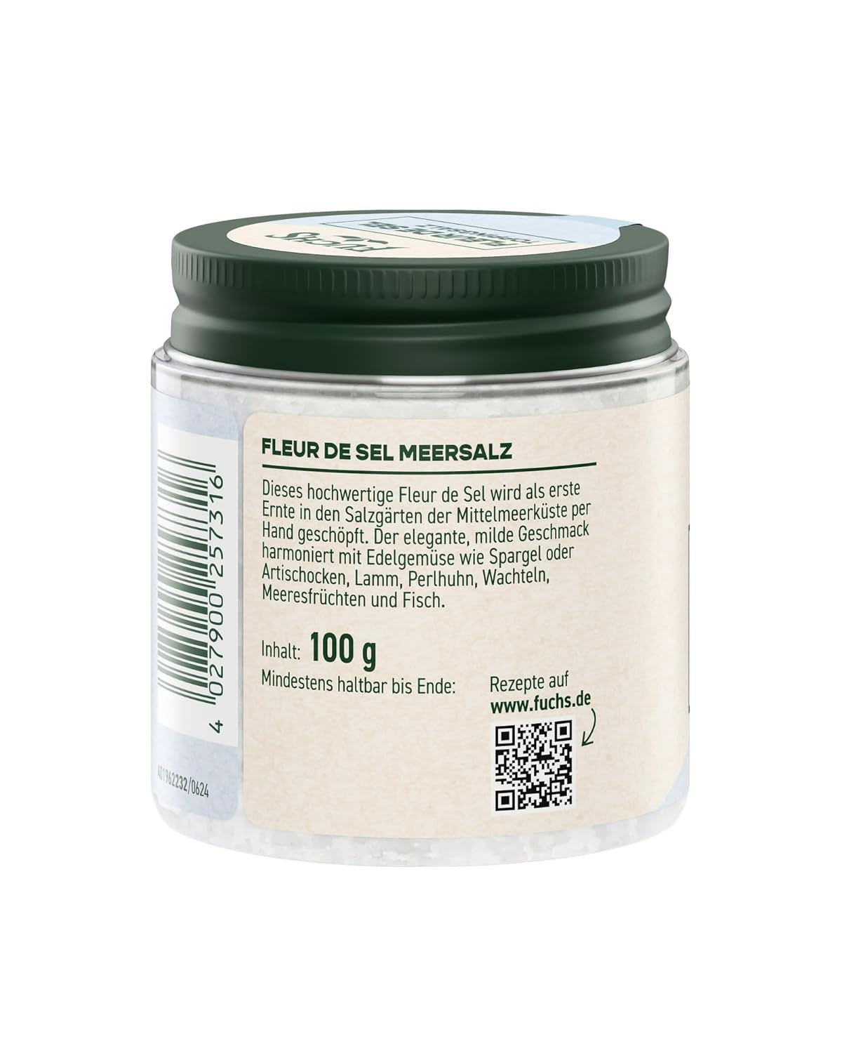 Fuchs Gewürze - Fleur de Sel | Ušlechtilá posypová sůl na chřest, mořské plody a ryby | Meersalz v prémiové kvalitě 100 g v wiederverschließbaren Gewürzglas