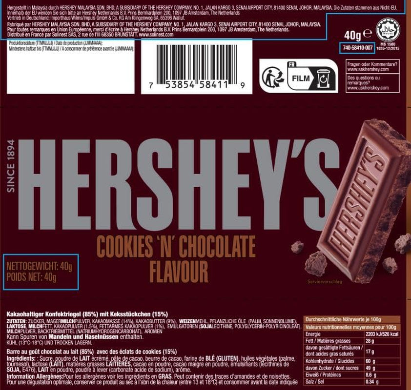 Cookies 'n' Chocolate, balení 24 ks (24 x 40 g) - mléčná čokoláda rozpuštěná v ústech s křupavými kousky sušenek