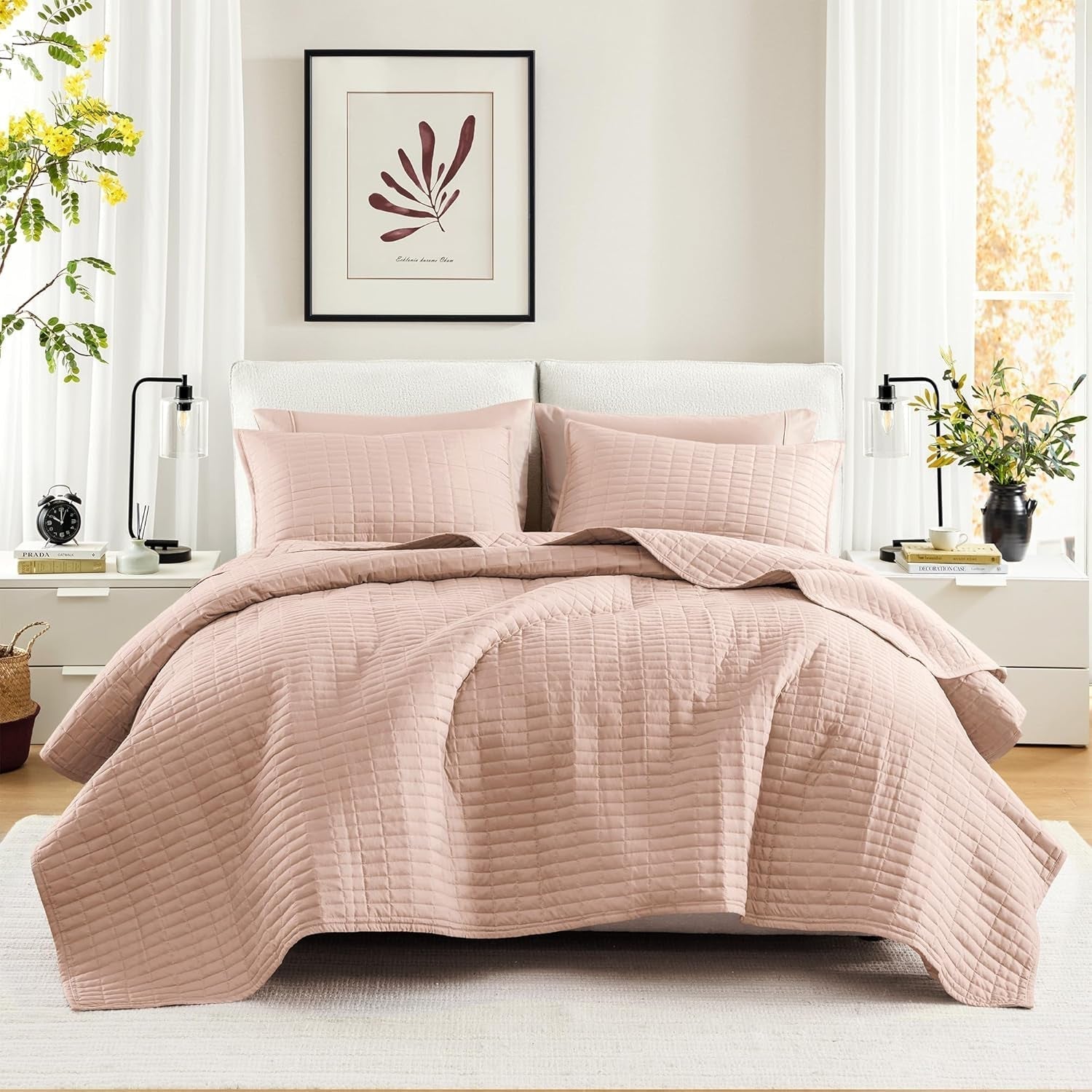 Comfort Spaces Kienna Quilt Set, cusături duble de lux, pătură de vară, ușoară, moale, lenjerie de pat pe tot parcursul anului, față de pernă asortată, albă, pătură pentru paturi King Size (264.2 X 228.6 Cm), Plapumi si pilote Naty Shop Roșu Full/Queen (90"X90")