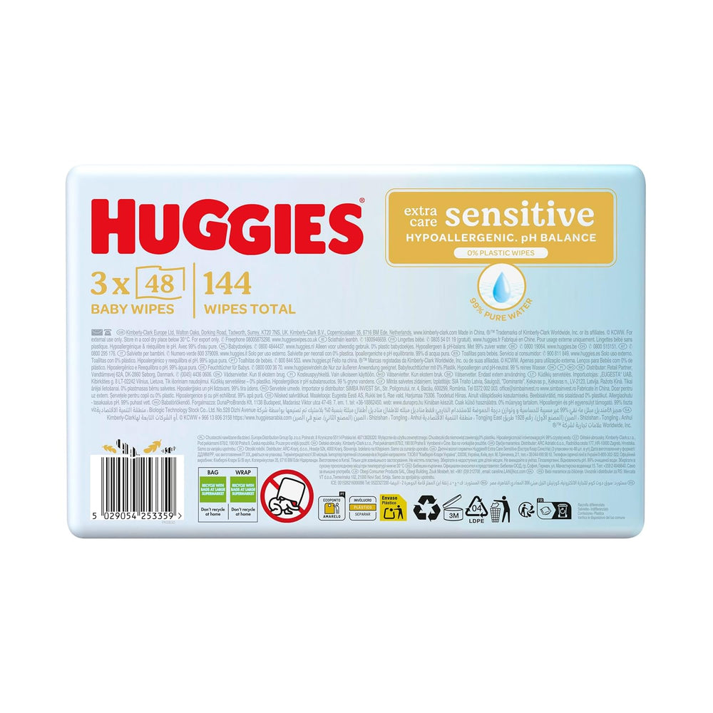 Huggies Pure Extra Care Sensitive dětské ubrousky, 99% voda, bez plastů, bez parfemace