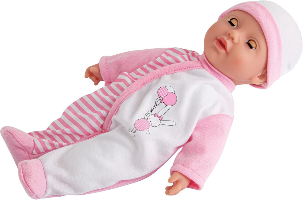 Simba 105140020 - My Love Baby Talk, păpușă cu corp moale și ochi adormiți într-o salopă drăguță, scoate 24 de sunete de bebeluș, 30 cm, păpușă pentru copii de la 2 ani