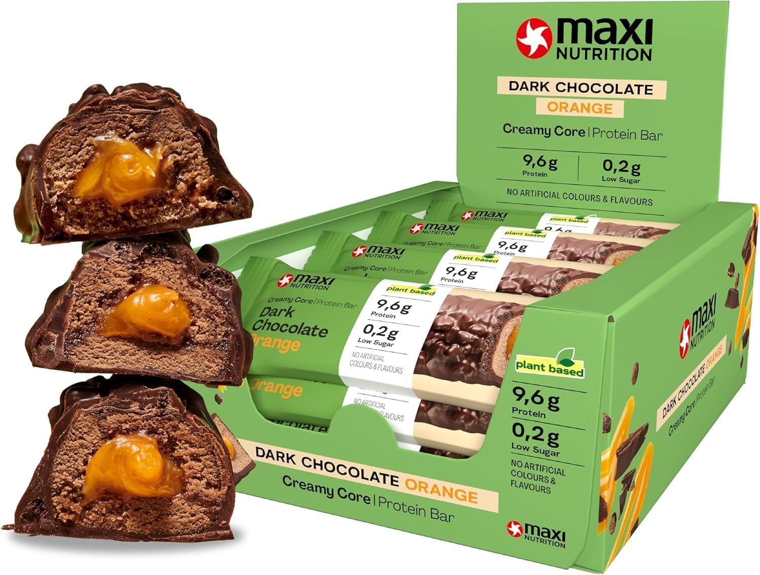 MaxiNutrition Krémová veganská proteinová tyčinka s čokoládou, arašídy a karamelem 12x45g - veganská proteinová tyčinka, 18% protein, 8,3g na tyčinku, nízký obsah cukru (0,9g), bez přidaného cukru, bez umělých aromat