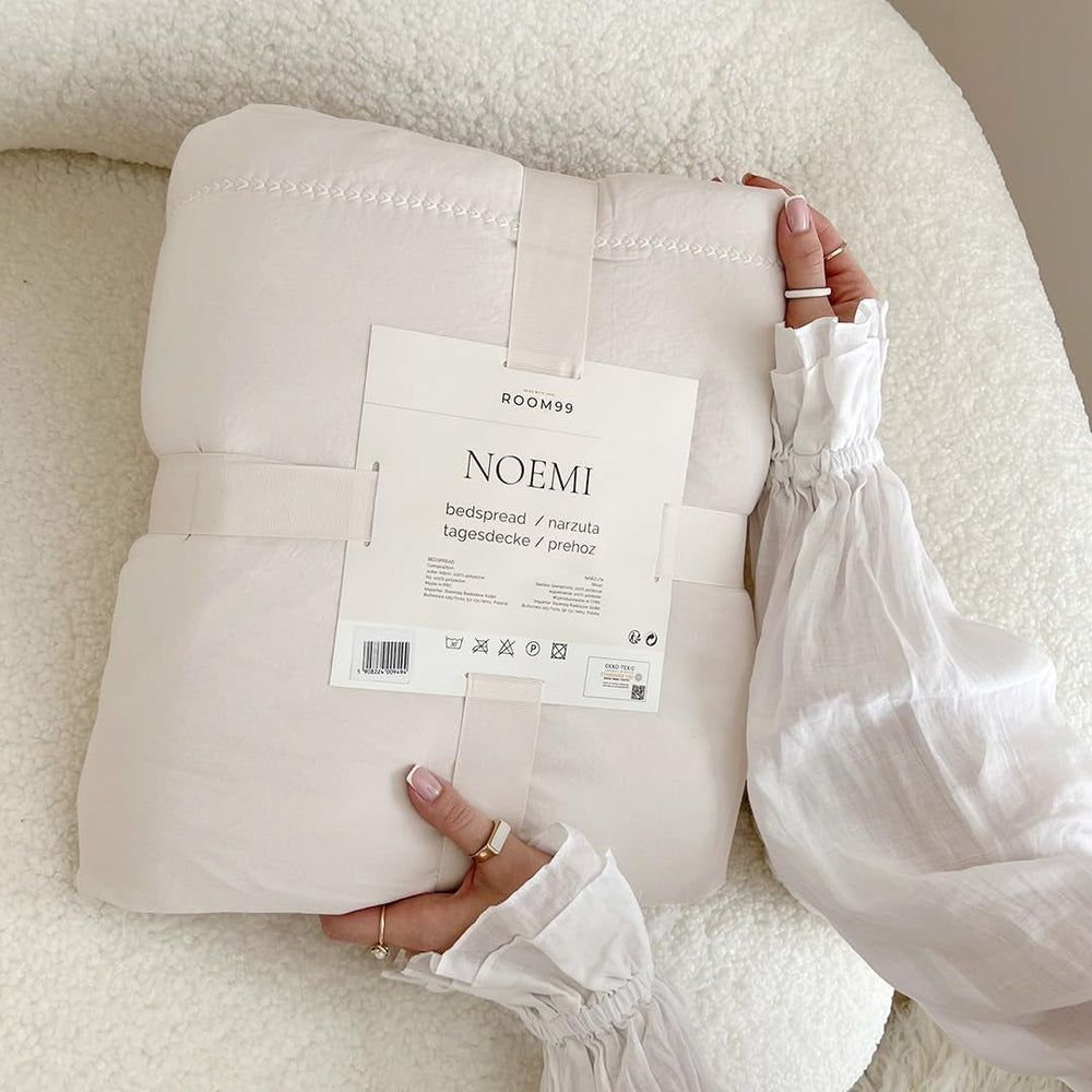 ROOM99 Noemi Elegantní přehoz v krémové barvě 170 X 210 Cm Všestranný přehoz jako přehoz nebo pohovka Přikrývka na postel a pohovku Styl přikrývky Ideální jako přehoz Postele a přikrývky Besuche den ROOM99-Store