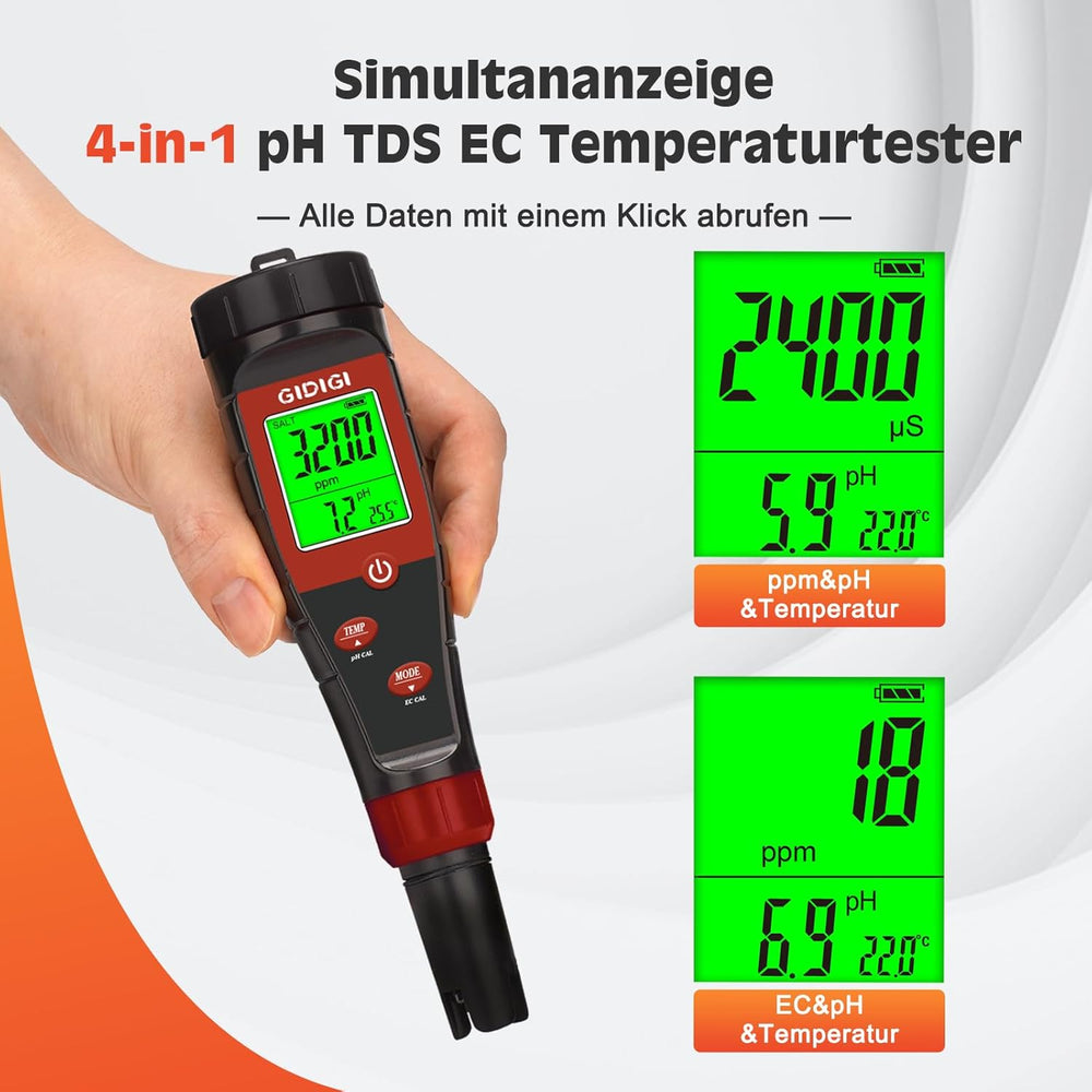 Hydroponický vodní pH metr, digitální pH tester vody, TDS tester, EC PPM test pro rostlinné živiny, vodivost 4 v 1, pH pero pitné vody, DWC, pokojové rostliny