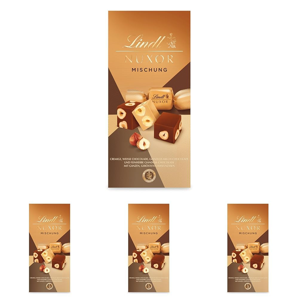 Lindt Čokoláda | Směs pro sáček NUXOR | 103 g | Gianduja smetanové čokoládové kostky ve třech sortimentech s praženými celými lískovými oříšky | Čokoládový dárek