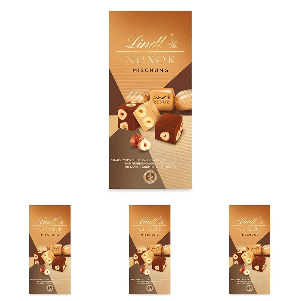 Lindt Čokoláda | Směs pro sáček NUXOR | 103 g | Gianduja smetanové čokoládové kostky ve třech sortimentech s praženými celými lískovými oříšky | Čokoládový dárek