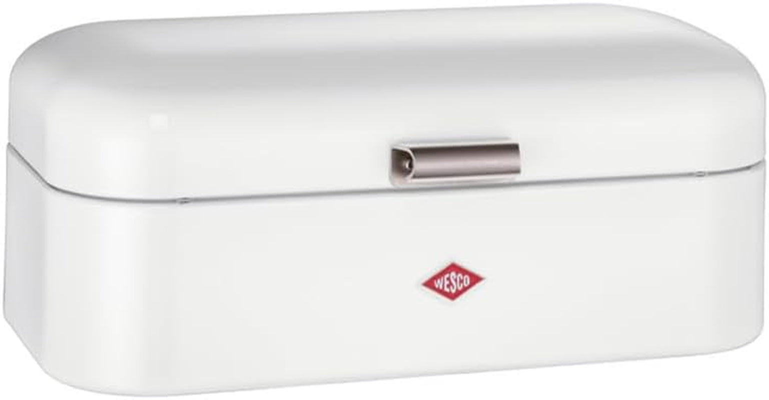 Coș de pâine Wesco Grandy în culoarea negru mat, tablă de oțel acoperită cu pulbere, găuri de ventilație și mâner robust Cutii depozitare alimente Naty Shop Alb