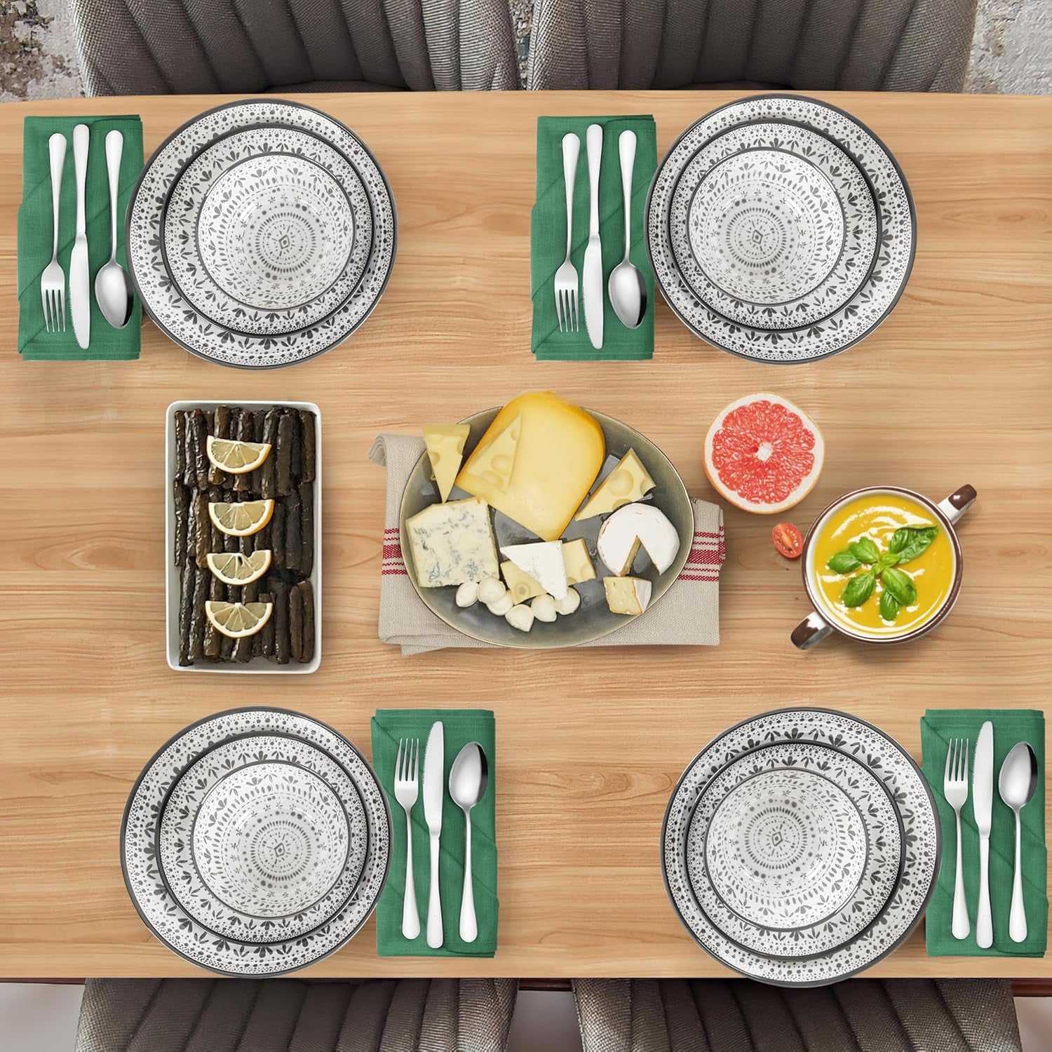 Set de tacâmuri din melamină, format din 24 de piese, tacâmuri pentru camping pentru 4 persoane, set de farfurii și veselă - pentru călătorii și utilizare în aer liber