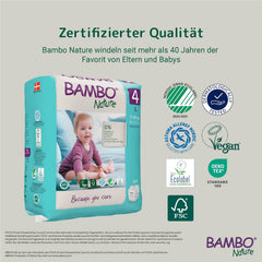 Bambo Nature plenky pro miminka, velikost 4 (7-14 kg), 144 ks, měsíční box | Prémiové plenky s vylepšenou ochranou proti úniku | Maximální pohodlí a svoboda pro aktivní děti | Dermatologicky testované plenky